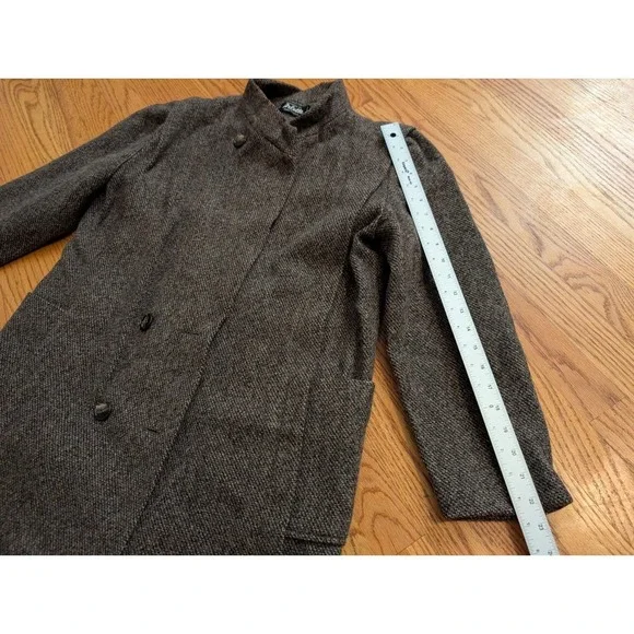 Vintage Arlette Wool Tweed Coat Made in USA Brown Herringbone Wool - Picture 9 of 10